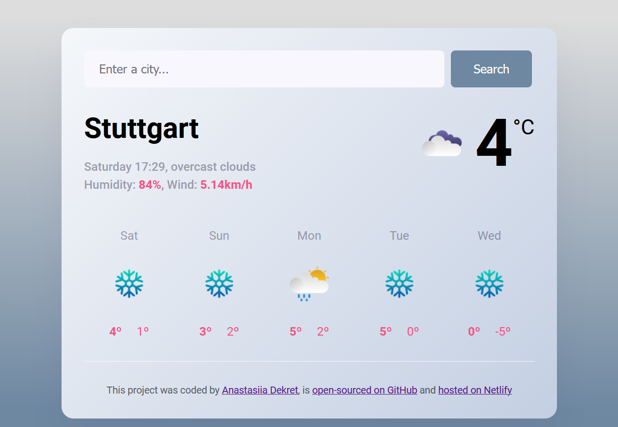 The picture of my weather app project - Anastasiia Dekret